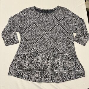Lucky Brand~X-LARGE~Womens Shirt Blouse Stretch Tunic Knit Top 3/4 Slv